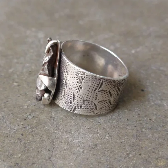 Vintage Sterling Silver Ring Size 12 Meteorite Modern Abstract Avant Garde